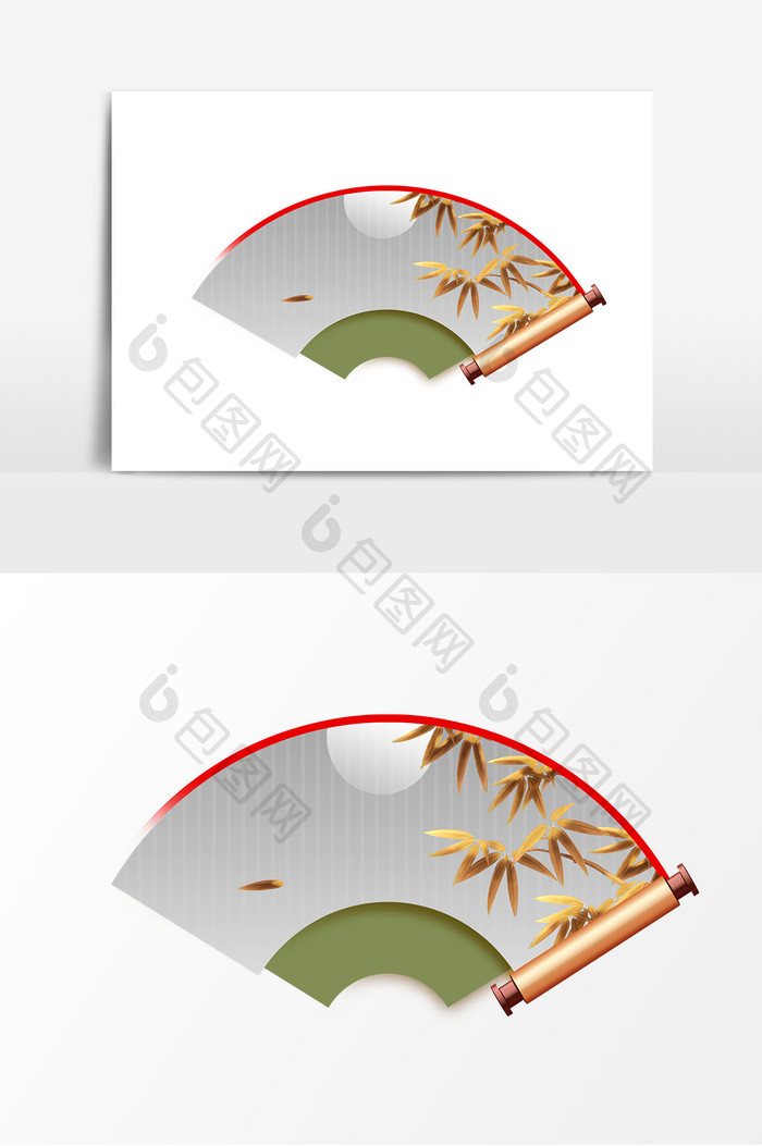 创意质感扇形竹叶装饰图案