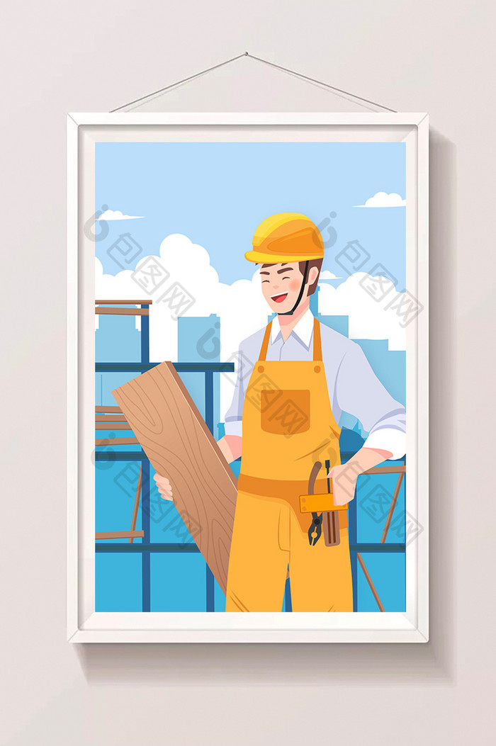 五一劳动节建筑工人人物app海报闪屏插画