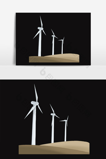 手绘发电建筑白色风车插画图片