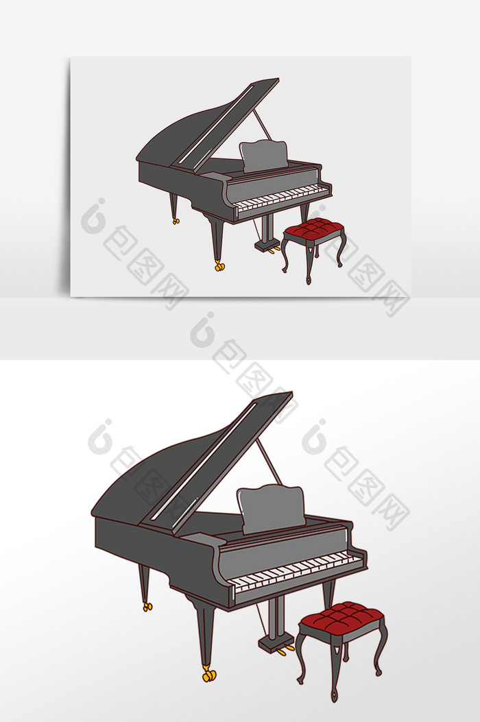 手绘卡通弹奏乐器钢琴插画