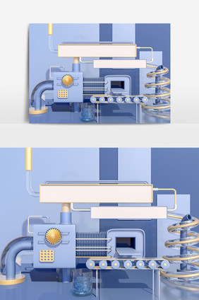 C4D电商蓝色淘宝场景模型（标准渲染器）