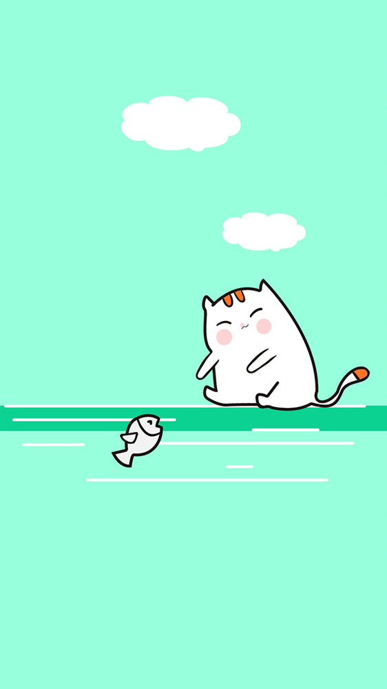 清新卡通猫想吃鱼加载gif动态插图动画