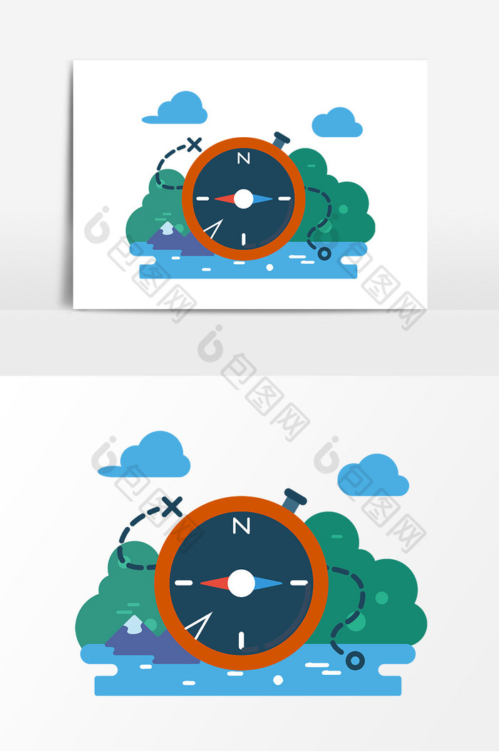 手绘旅游指南针元素设计