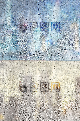 创意雨滴玻璃窗朦胧城市字体LOGO样机