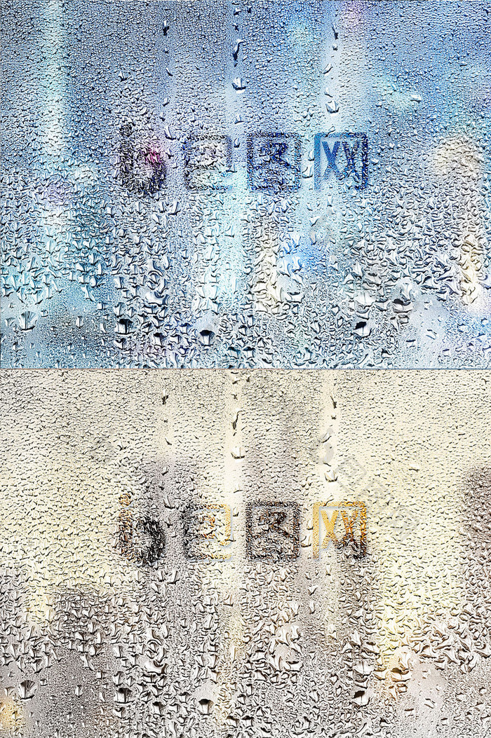 创意雨滴玻璃窗朦胧城市字体LOGO样机