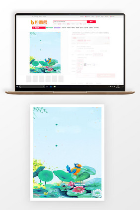 3比4主图背景荷塘小鸟自然风光广告设计图