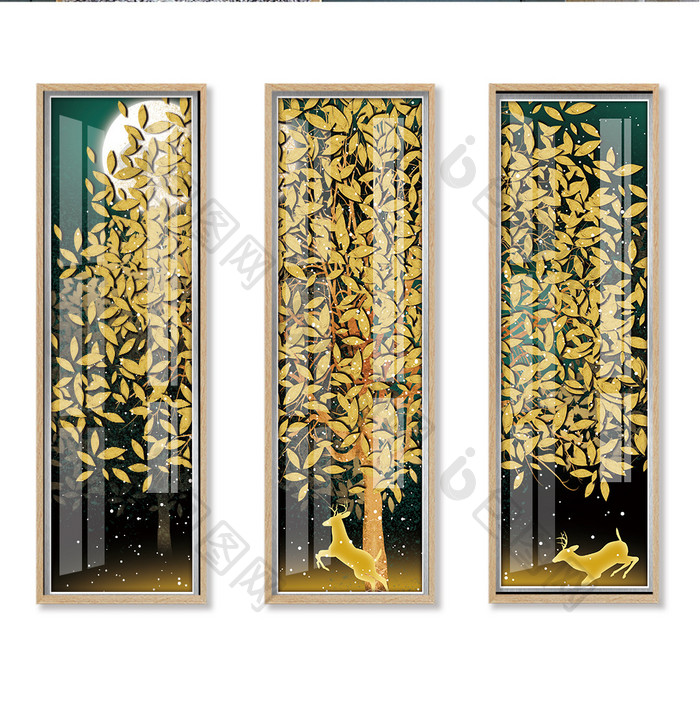 简欧森林树木麋鹿风景晶瓷客厅卧室装饰画