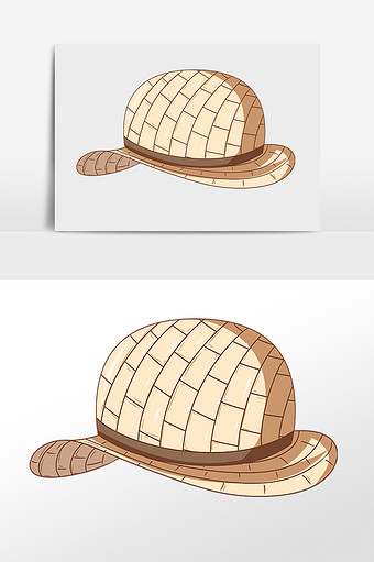 手绘遮阳圆顶草帽大檐帽插画