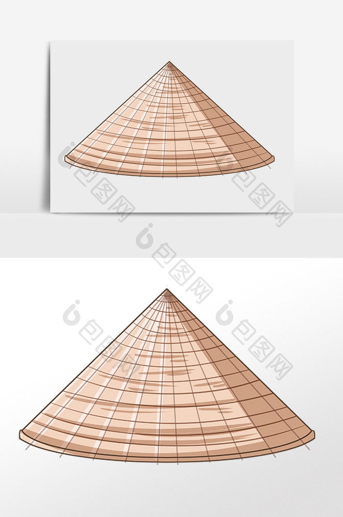 手绘遮阳尖草帽大檐帽插画