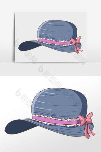 手绘夏季蓝色遮阳帽帽子插画图片