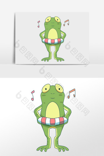 手绘卡通绿色动物牛蛙青蛙插画图片