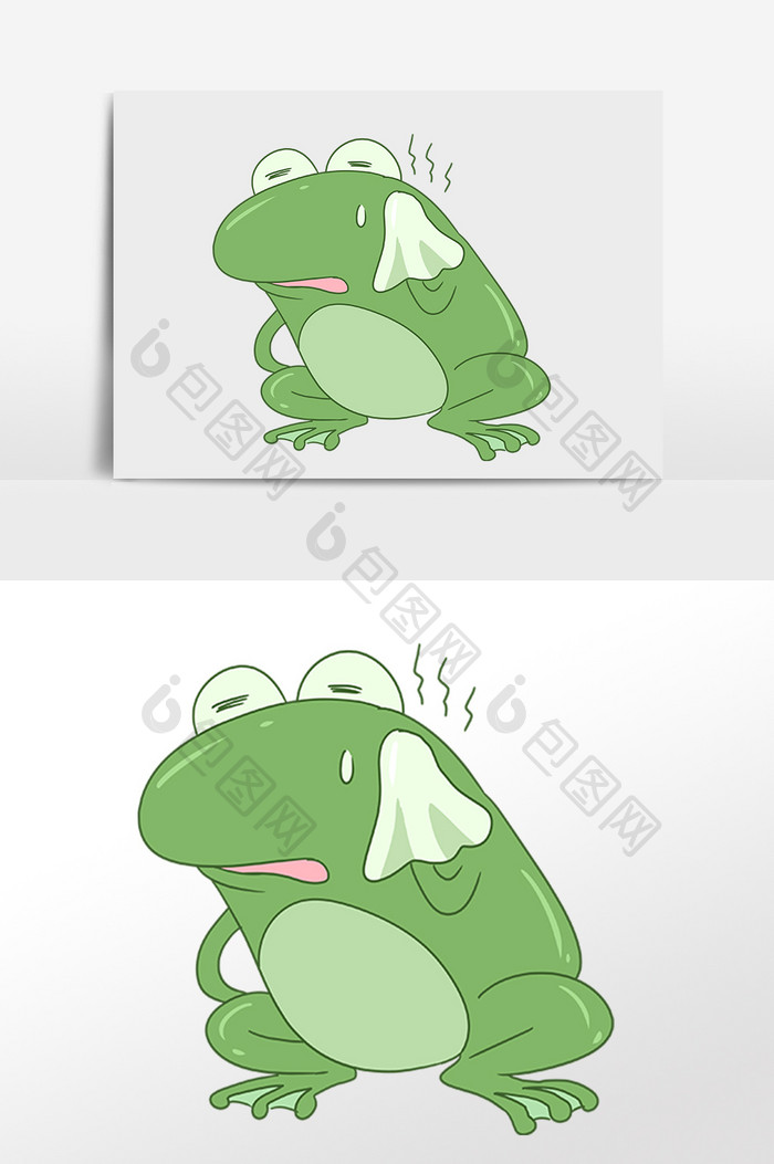 手绘卡通绿色动物蛤蟆青蛙插画