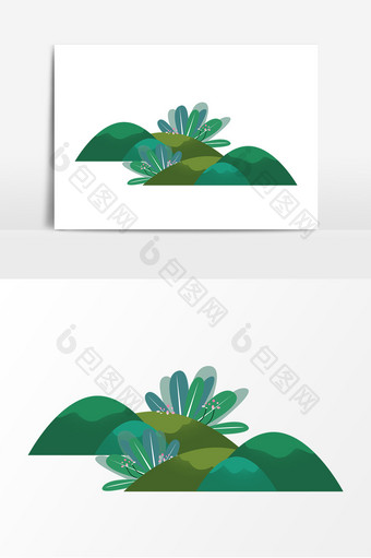鼠绘插画山绿植叶子装饰元素图片