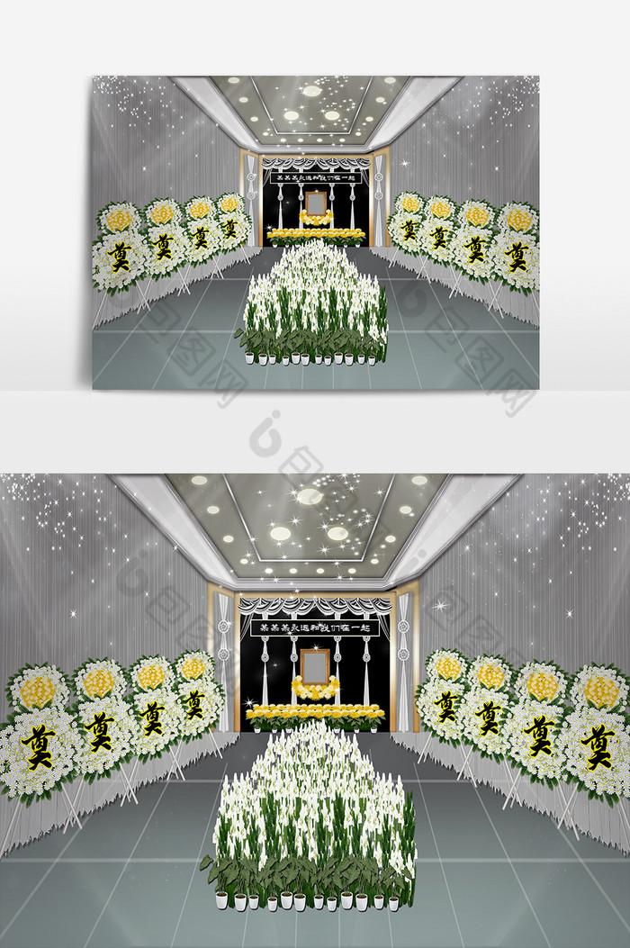 素雅清新白色系鲜花帷幔灵堂追悼会效果图