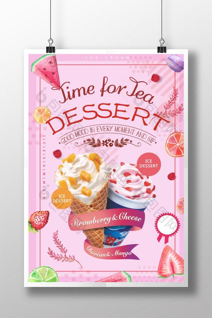 Delicious pink ice cream poster design  