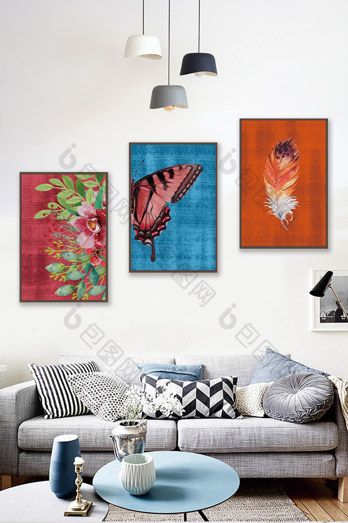 简欧创意植物蝴蝶花卉客厅卧室装饰画