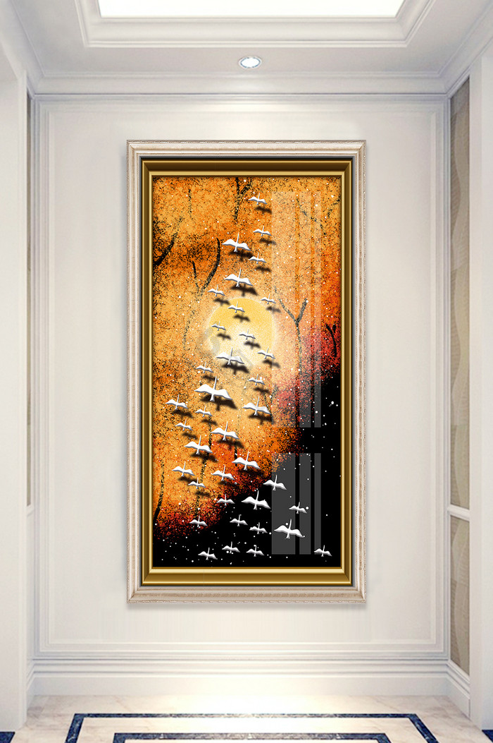 新中式丛林飞鸟风景晶瓷玄关装饰画图片
