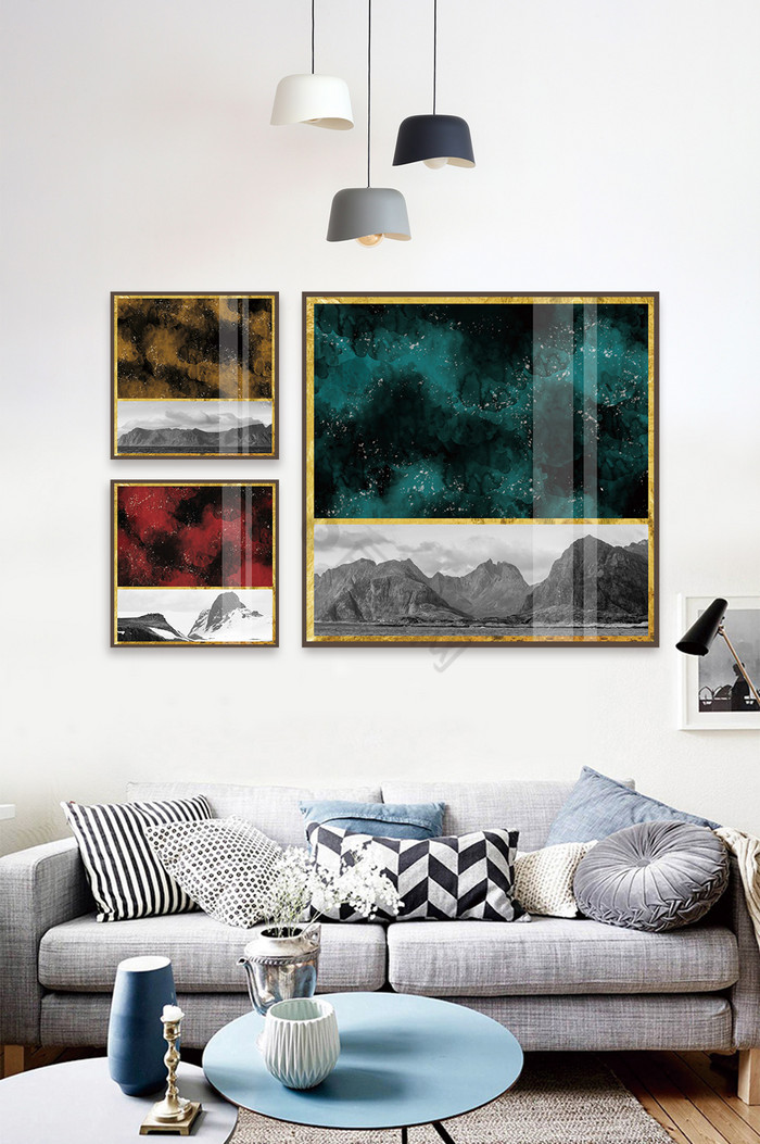 简欧抽象黑白风景客厅卧室晶瓷装饰画图片