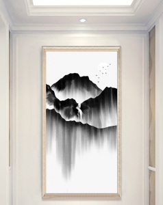 纯手绘新中式黑白水墨山水画淡雅装饰画