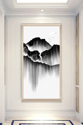 纯手绘新中式黑白水墨山水画淡雅装饰画