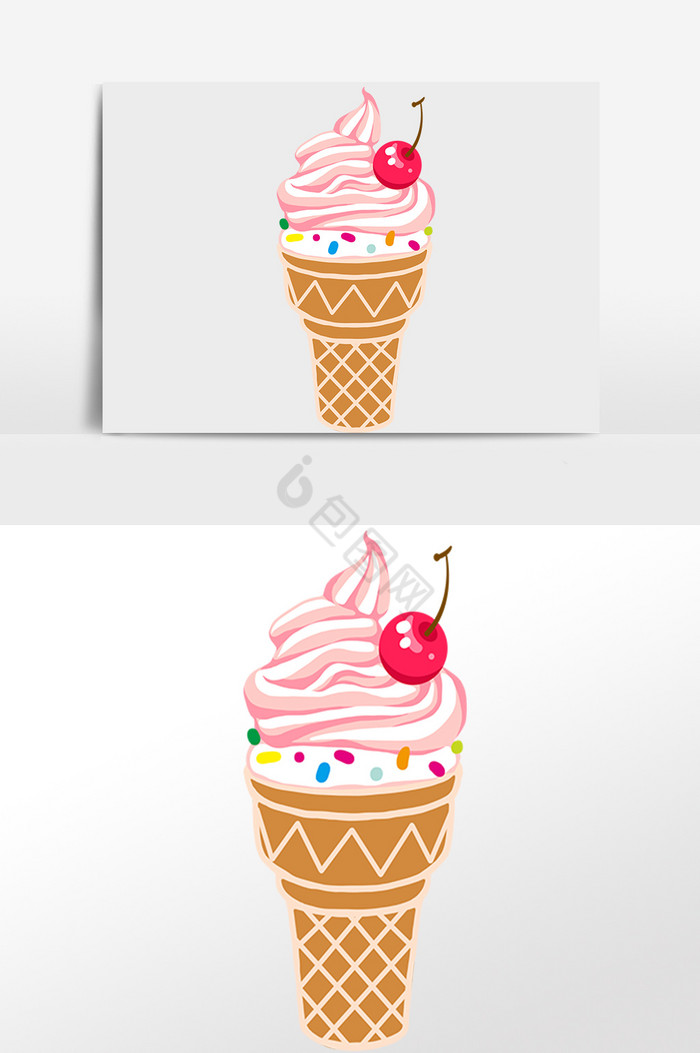 夏季冷饮樱桃冰淇淋插画图片