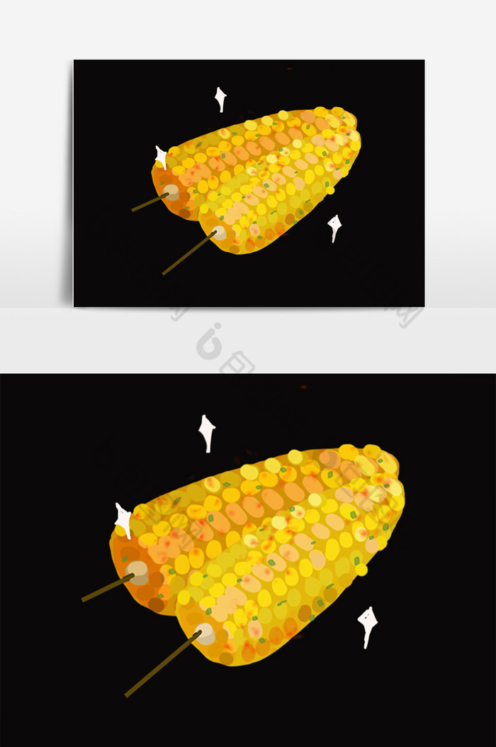 手绘美味食物烤串烤玉米插画