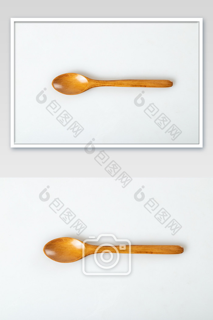 白底木质餐勺摄影图