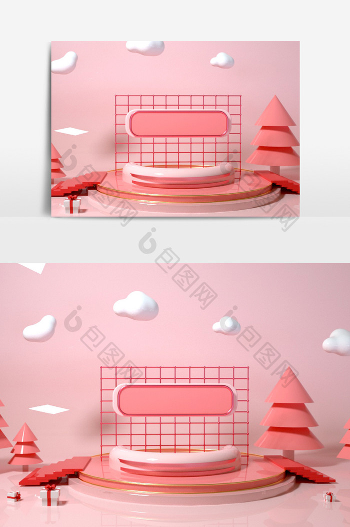 粉色阶梯展示电商模型（OC渲染器）