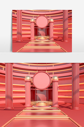 C4D红色喜庆电商场景模型（标准渲染器）图片
