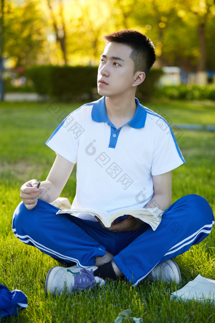 校园户外草坪上备战高考的高中生图片-包图网企业站