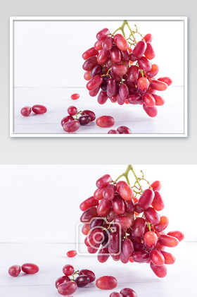 一串提子红提白色底新鲜果蔬素材健康美食图