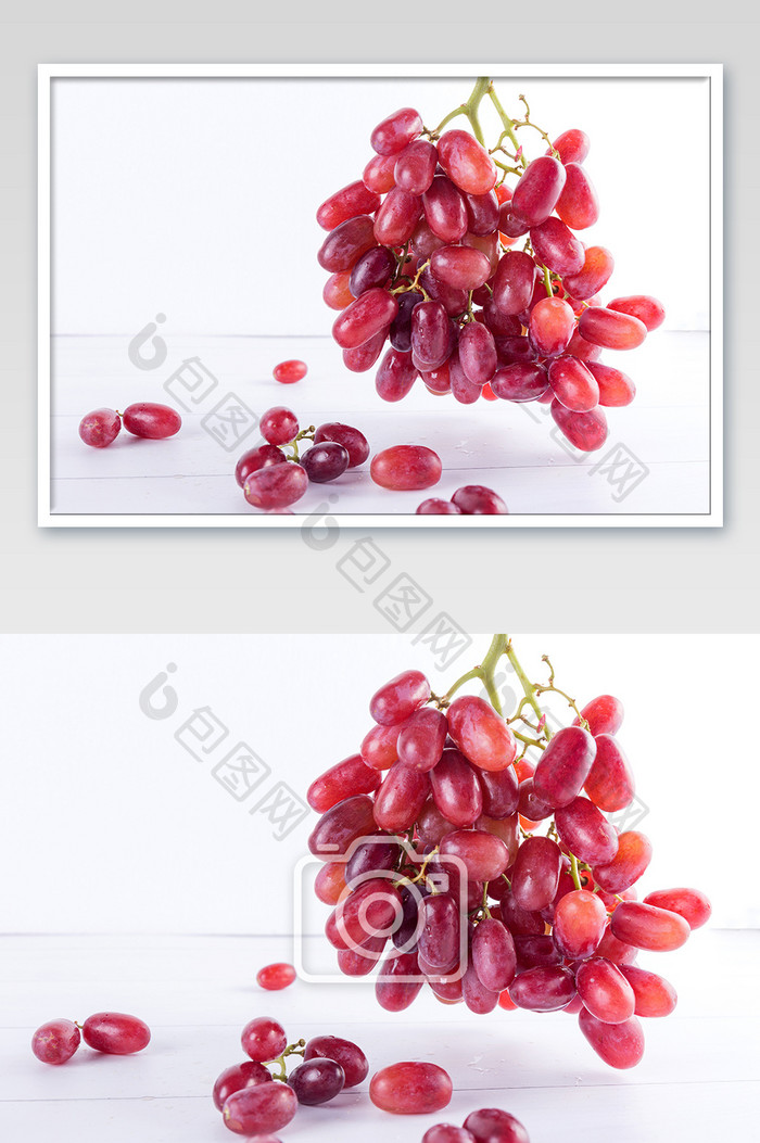 一串提子红提白色底新鲜果蔬素材健康美食图