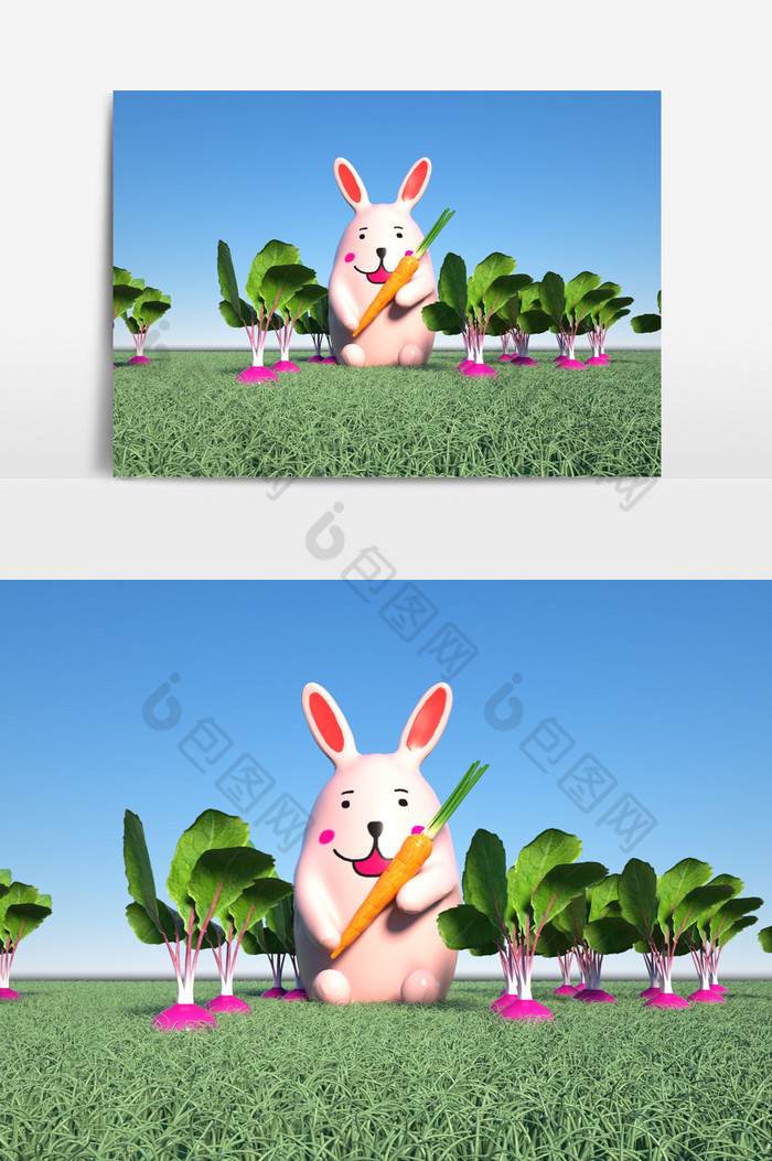 C4D卡通呆萌小兔子OC渲染器图片图片