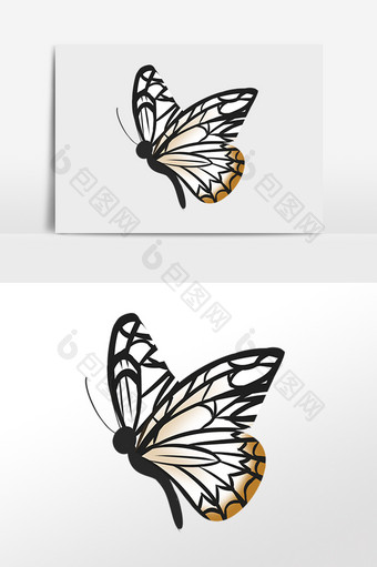 手绘卡通昆虫花翅膀的蝴蝶插画图片