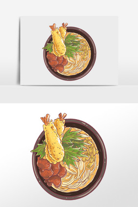 手绘餐饮美食食物龙虾面条插画