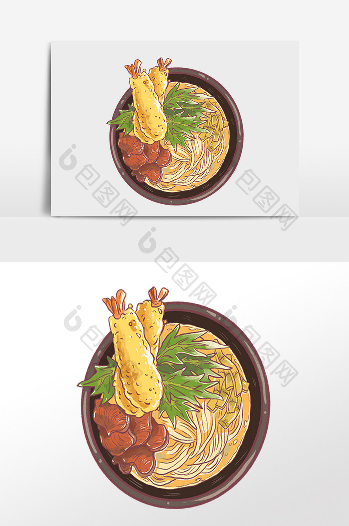 手绘餐饮美食食物龙虾面条插画