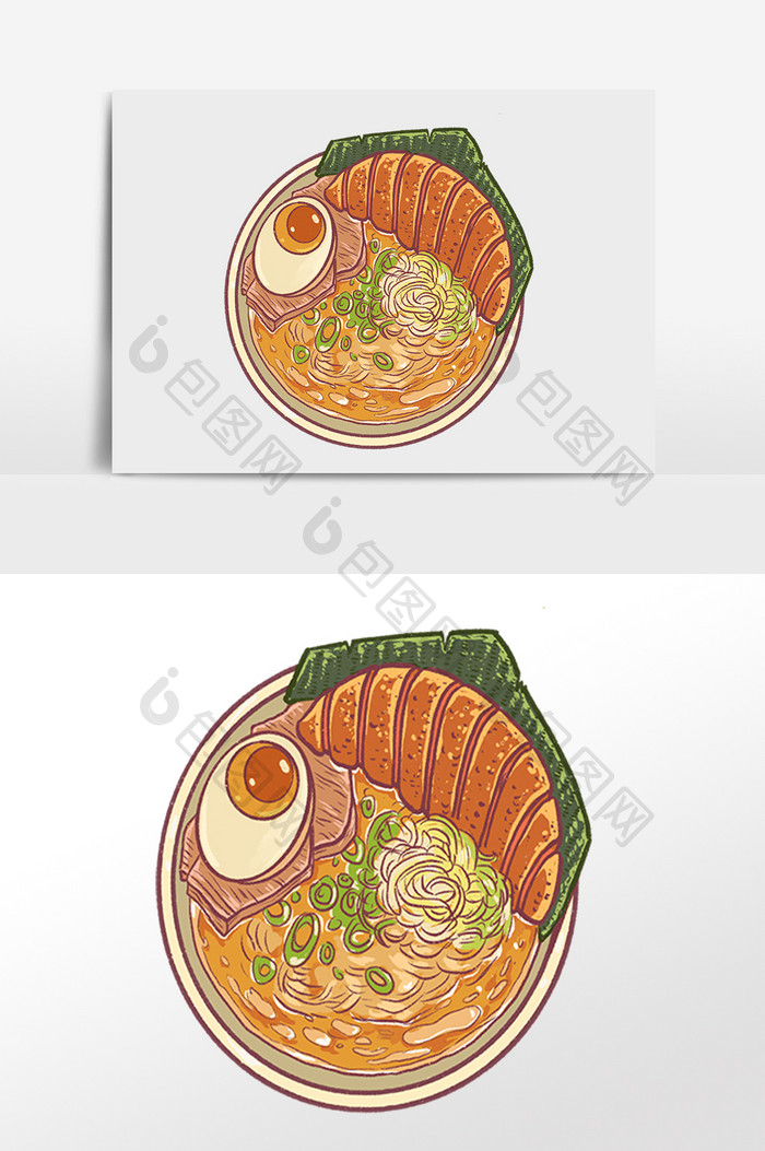 手绘餐饮美食食物牛排面条插画