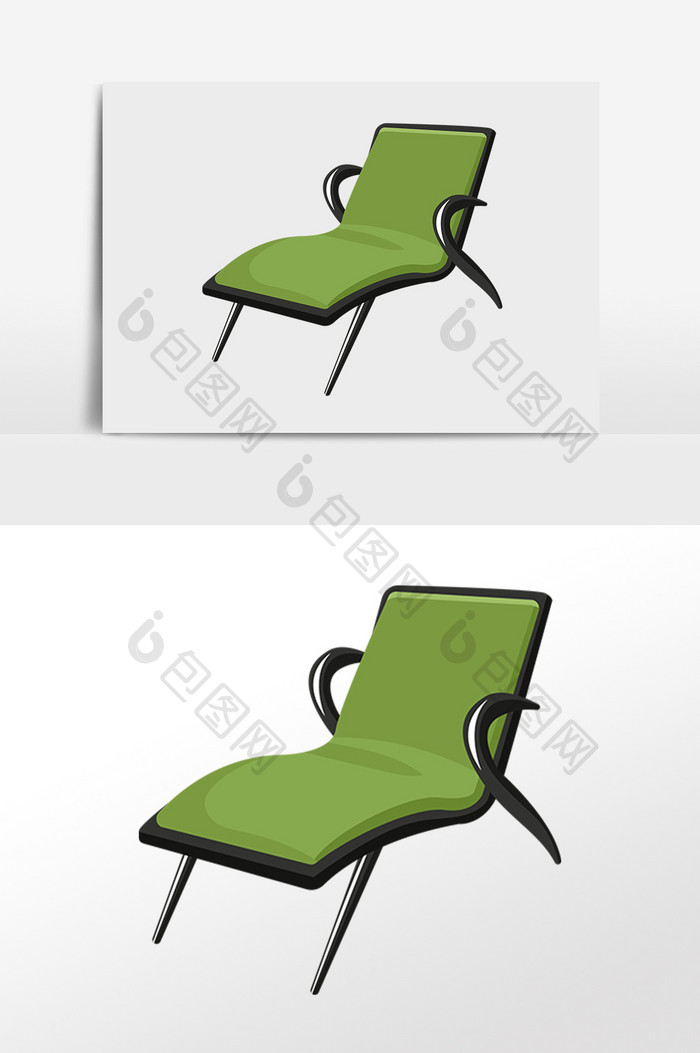 手绘现代家具绿色躺椅椅子插画