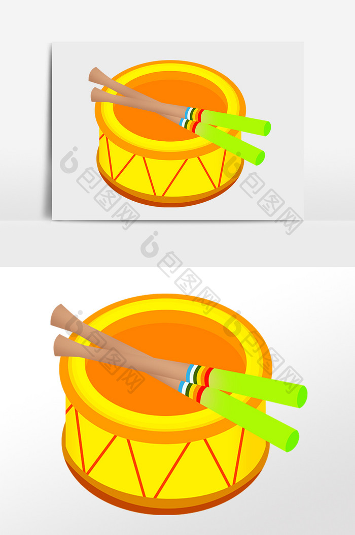 手绘儿童节快乐文具小乐鼓插画