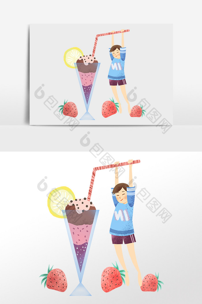 夏日海滩旅行吃冰淇淋小人插画图片图片