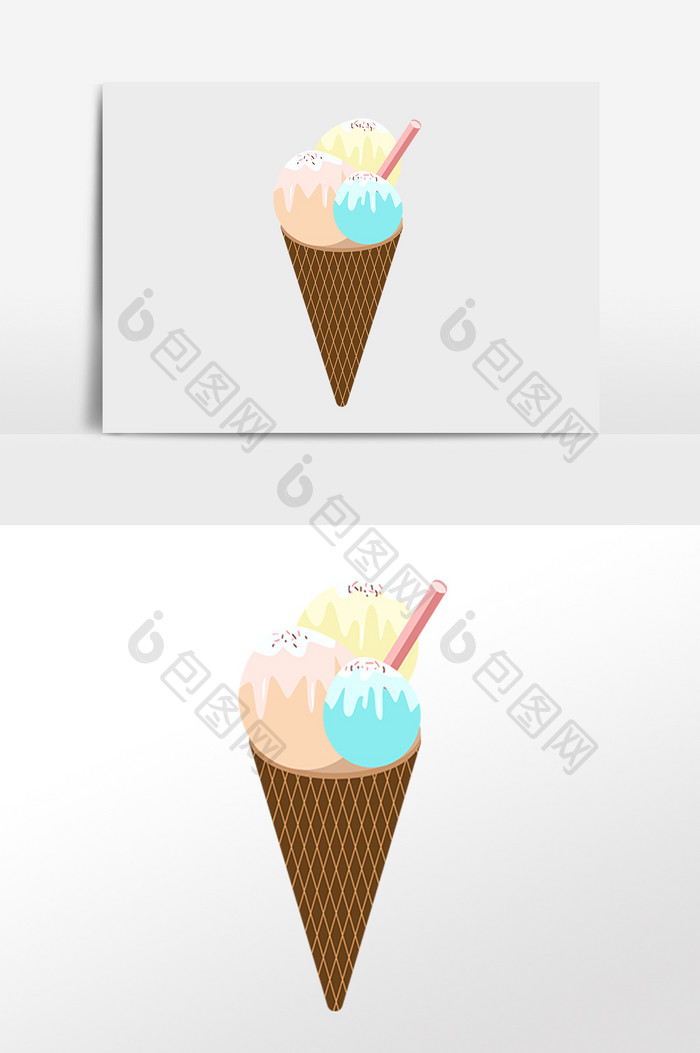 手绘夏季冷饮冰淇淋蛋卷插画