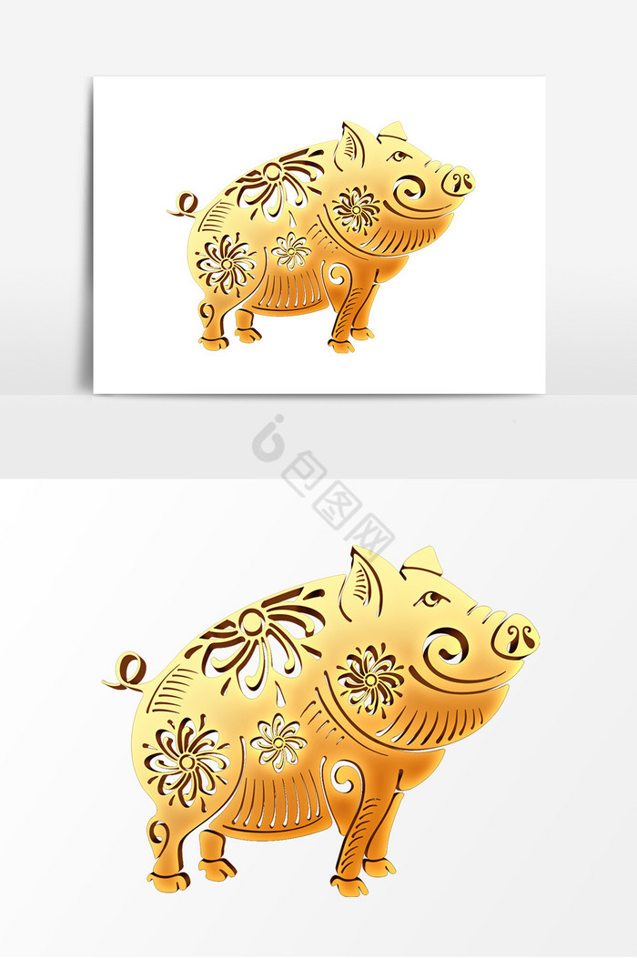 金色花纹猪金属质感猪猪图片