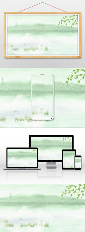 复古中国水墨风烟雨朦胧树枝插画GIF图