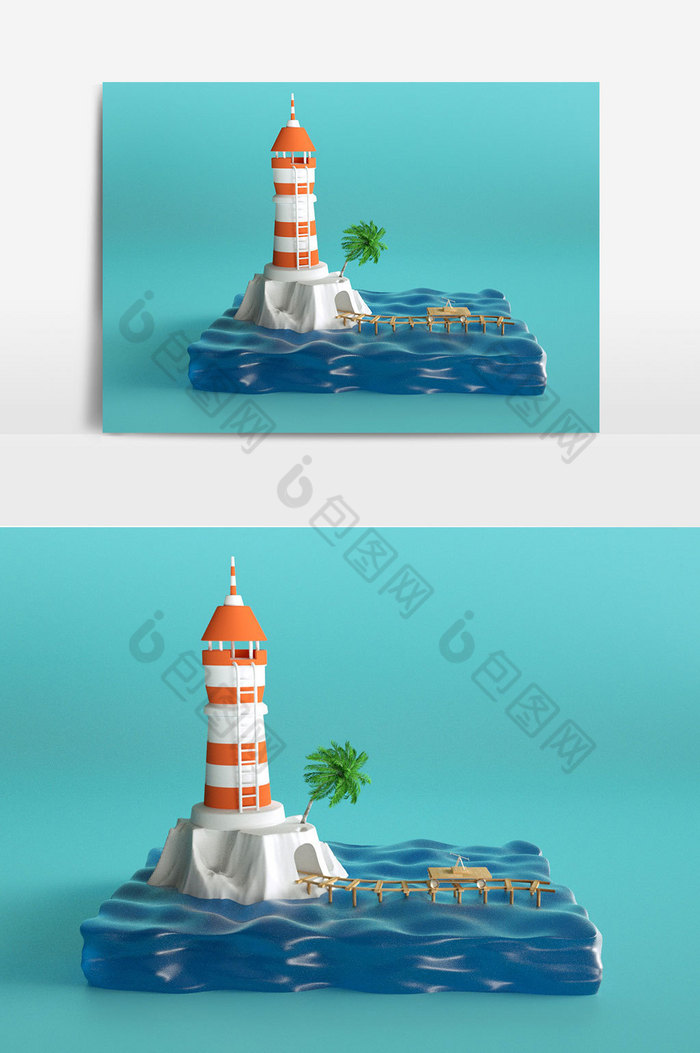 c4d海岛瞭望塔卡通模型