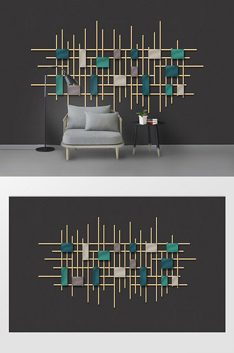 现代简约鎏金撞色金属线条铁艺装饰背景墙图片