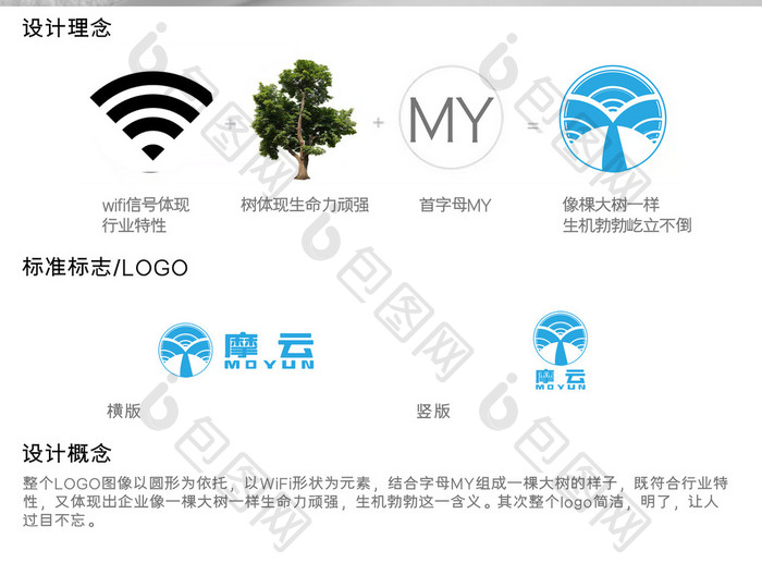 蓝色创意WiFi树MY科技logo标志