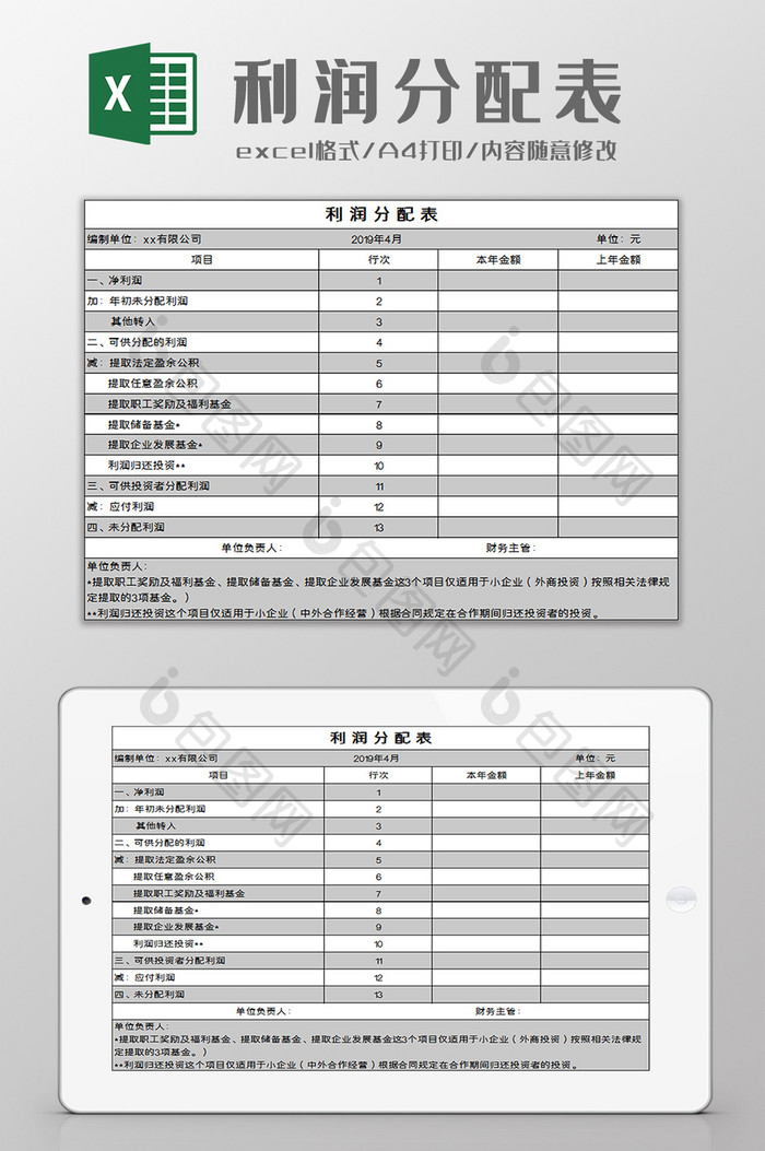 财务利润分配表excel模板