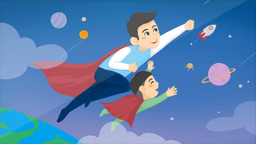 扁平温馨父亲节爸爸带着儿子飞gif动图