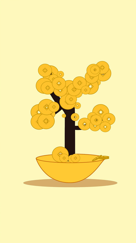 卡通金色摇钱树吉祥发财gif动态加载插图