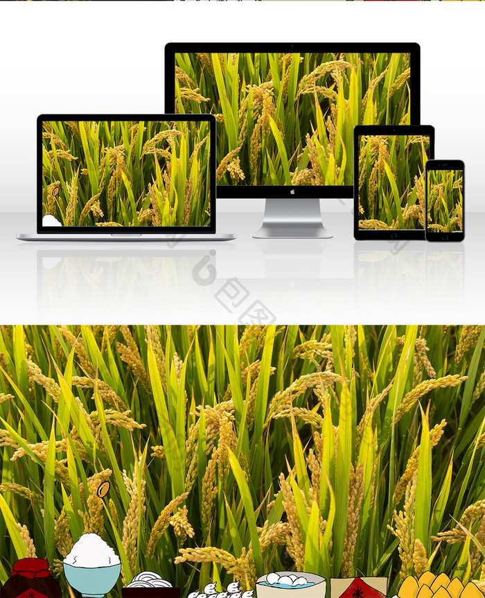 金黄色丰收的水稻创意摄影插画GIF